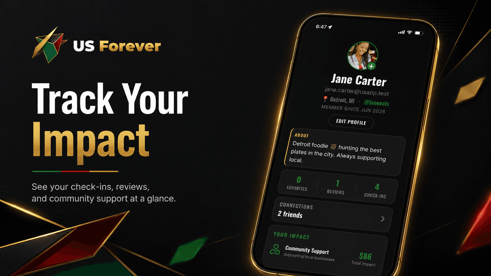 Track Your Impact: check-ins, reviews and community support